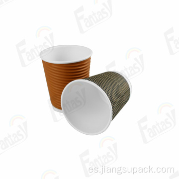 Copa de pared ondulada de 7 oz taza de café desechable estampada